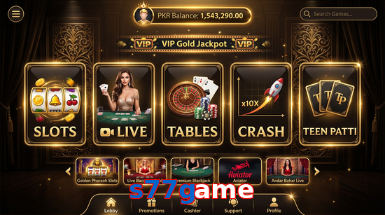 Main screen of S77game casino page for PK players